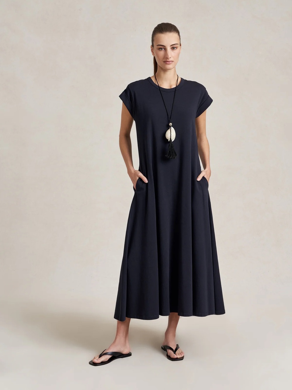 La Ligne Navy Cap-Sleeve Maxi Dress